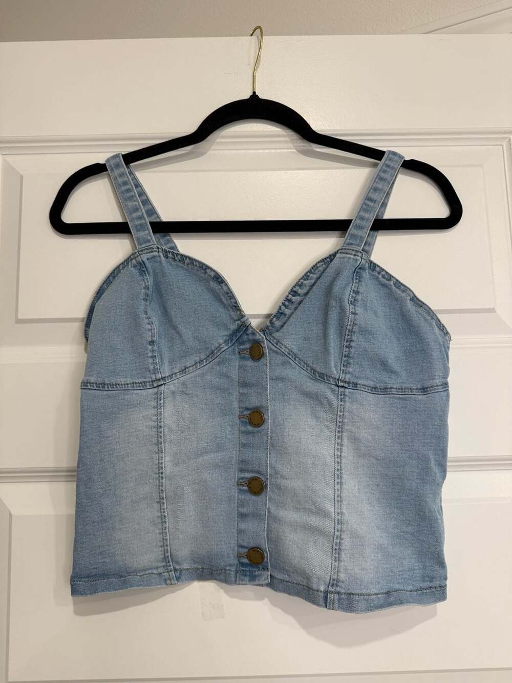Bebe Denim Corset Top Size M Button Front Sweetheart Neck